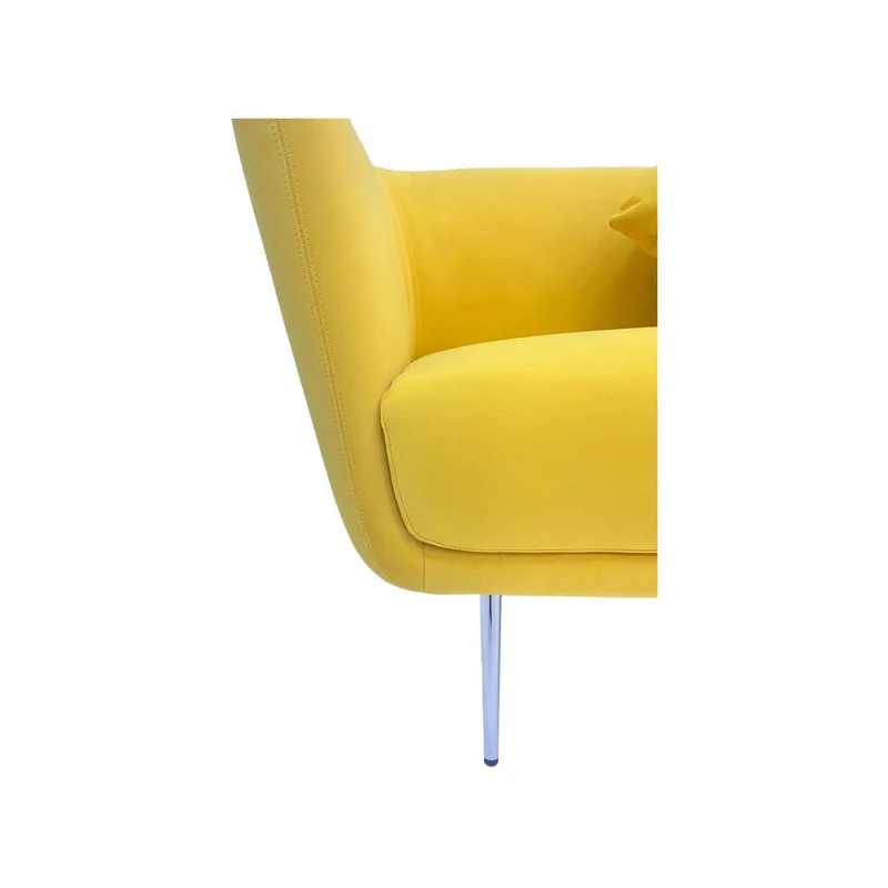 F-SF107-YL Rio three seater sofa in yellow velvet with silver legs
