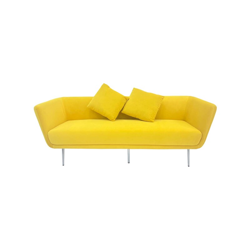 F-SF107-YL Rio three seater sofa in yellow velvet with silver legs