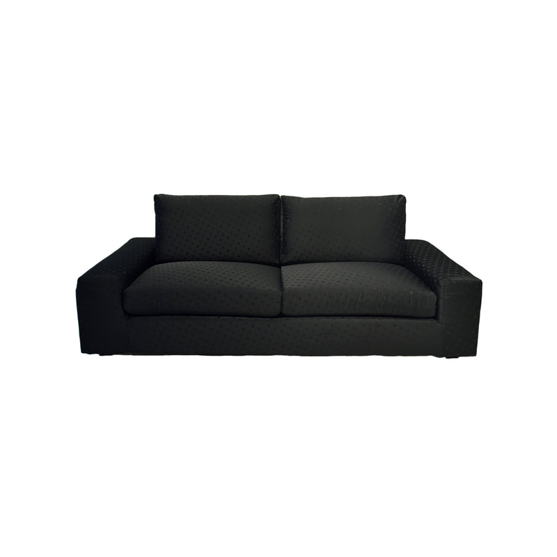 F-SF110-BX Berlin three seater sofa in black patterned fabric with wooden legs