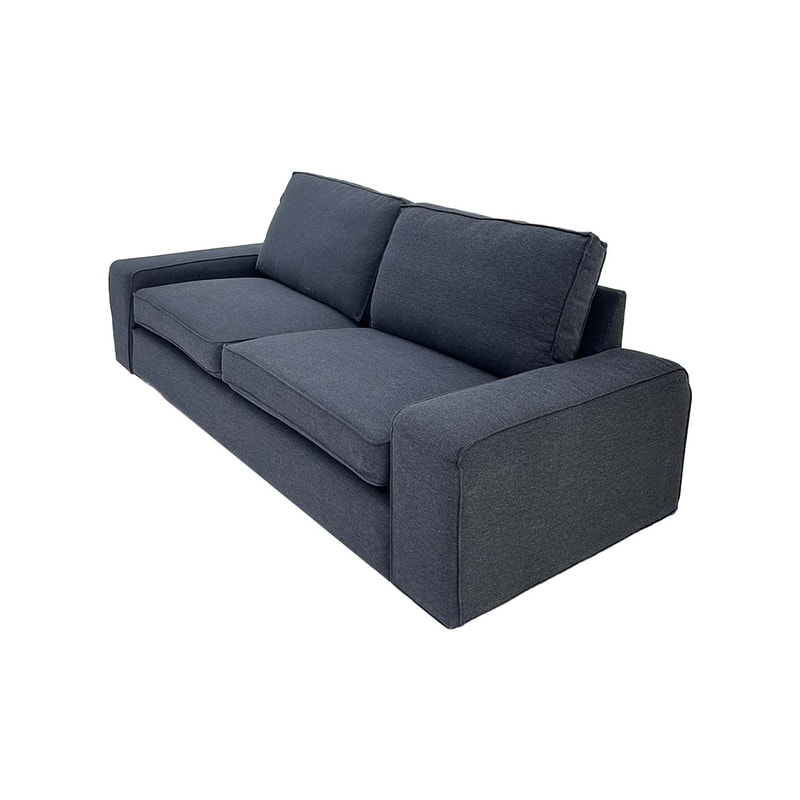 F-SF110-WH Berlin three seater sofa in dark grey fabric with wooden legs