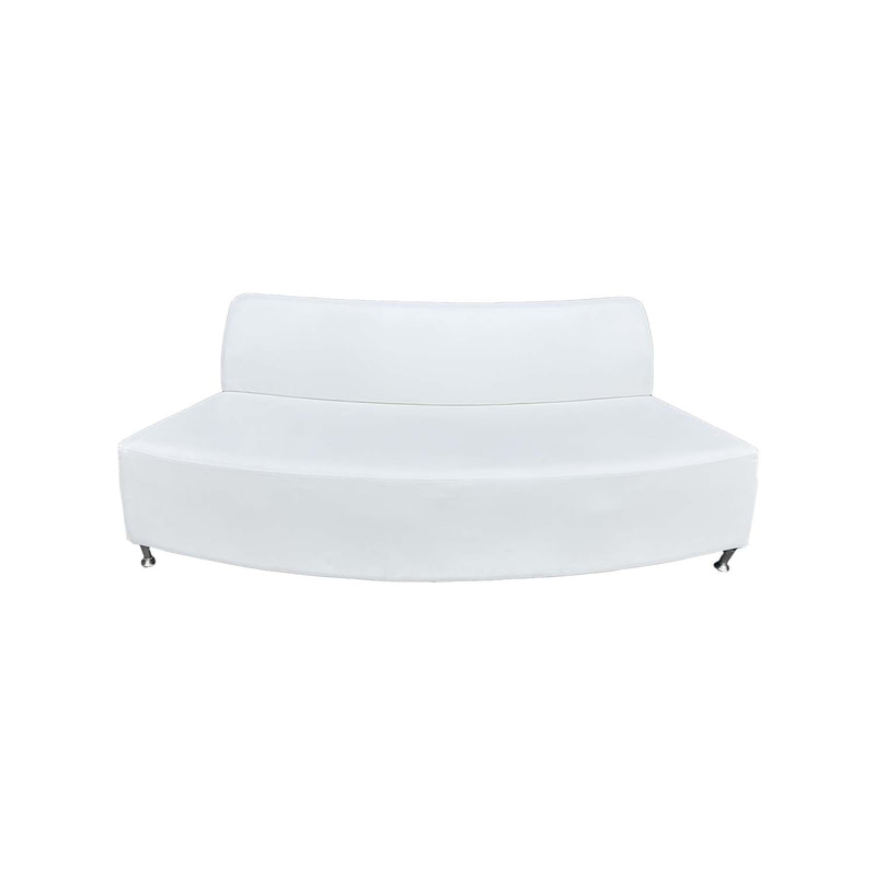 F-SF114-WH Olivia three seater outward curved sofa in white leather with silver metal legs