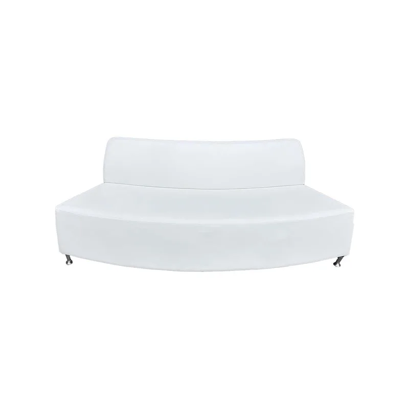 F-SF114-WH Olivia three seater outward curved sofa in white leather with silver metal legs