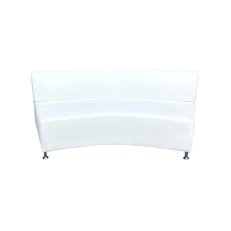 F-SF115-WH Olivia three seater inward curved sofa in white leather with silver metal legs