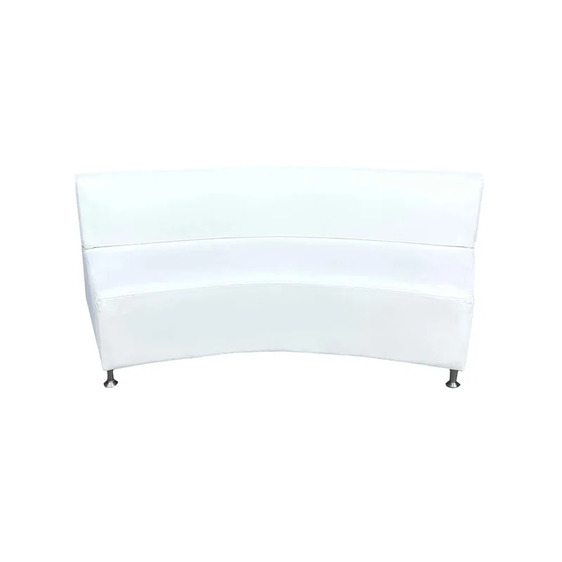 F-SF115-WH Olivia three seater inward curved sofa in white leather with silver metal legs