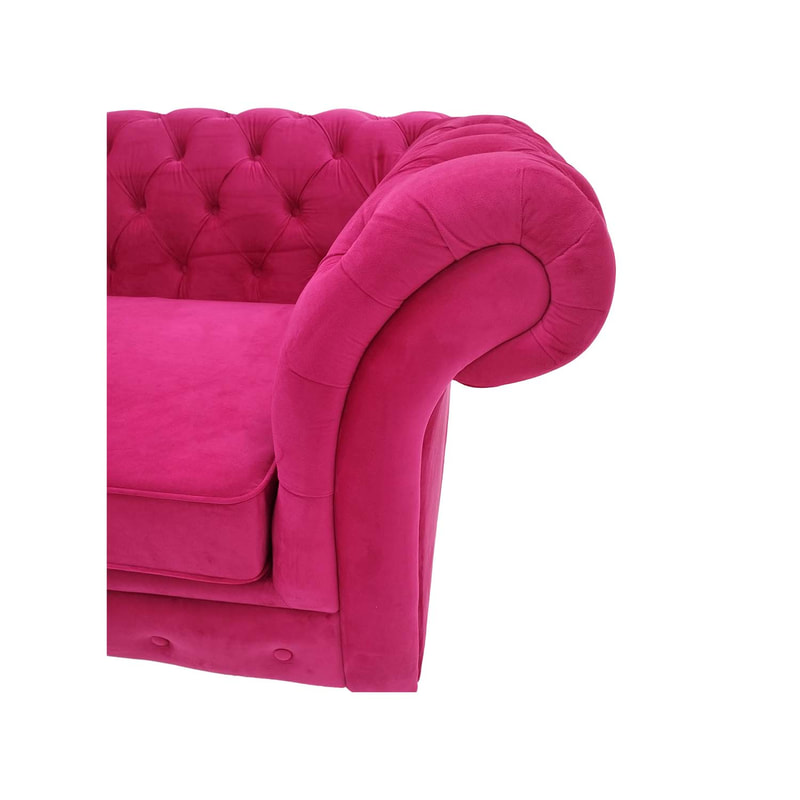 F-SF116-HP Amina three seater sofa in hot pink velvet with silver feet