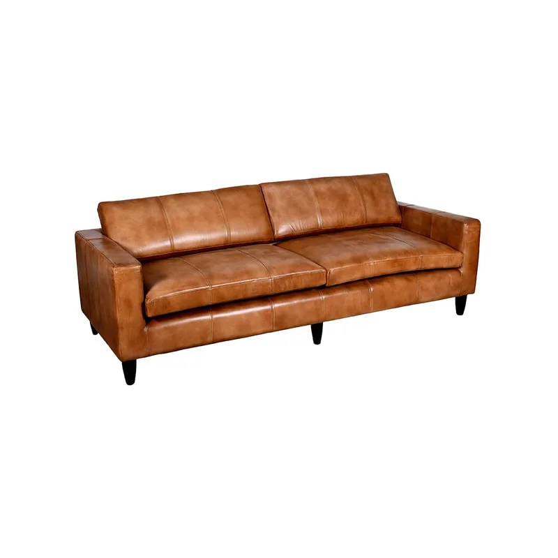 F-SF119-NT Hamilton three seater sofa in natural tan genuine leather with wooden legs