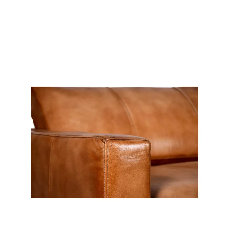 F-SF119-NT Hamilton three seater sofa in natural tan genuine leather with wooden legs