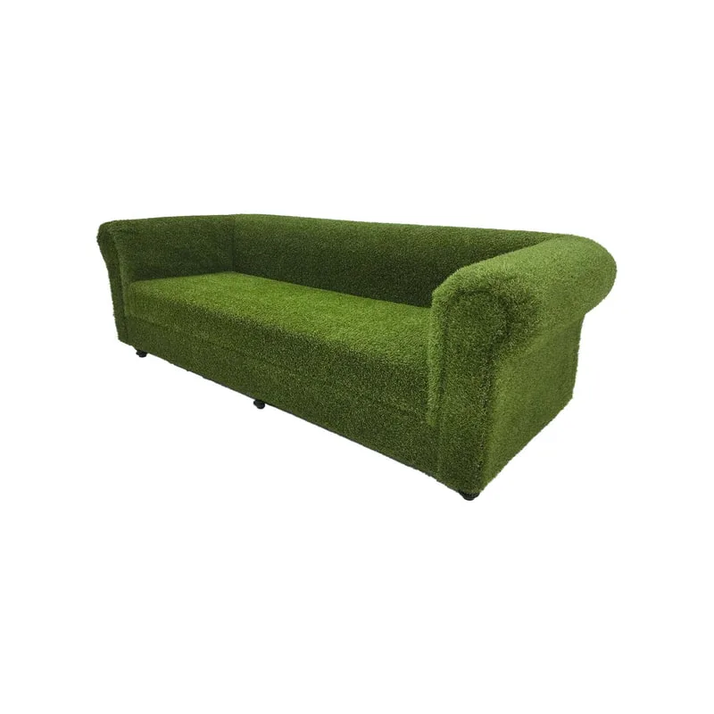 F-SF121-GS Eden three seater sofa finished in artificial grass with dark wooden feet