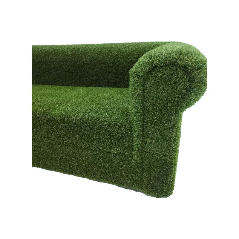 F-SF121-GS Eden three seater sofa finished in artificial grass with dark wooden feet
