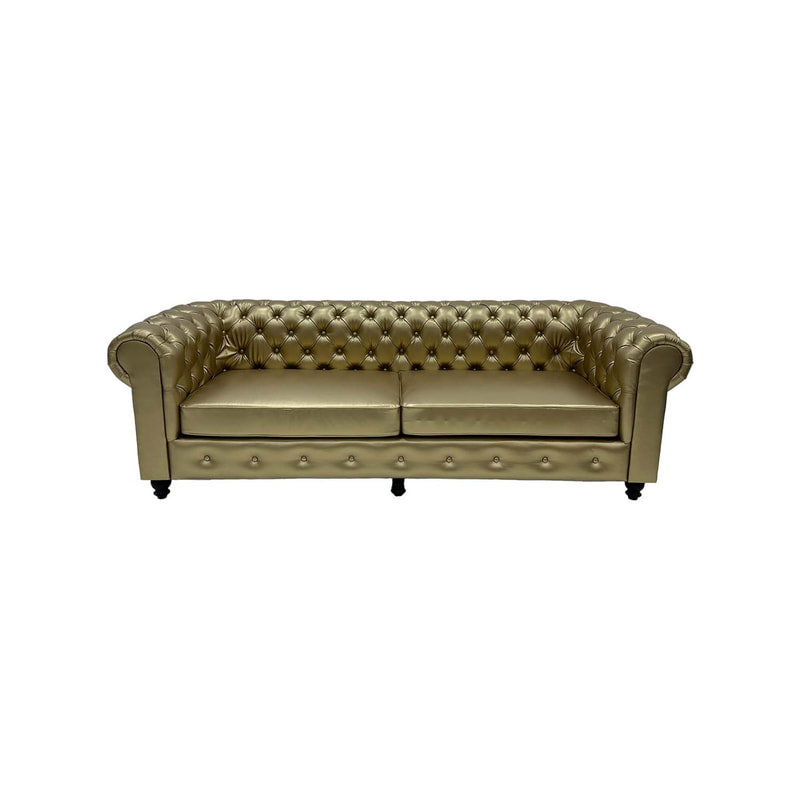F-SF122-CG Elton three seater sofa in gold leather with gold feet