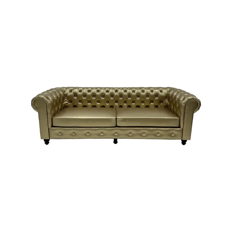 F-SF122-CG Elton three seater sofa in gold leather with gold feet