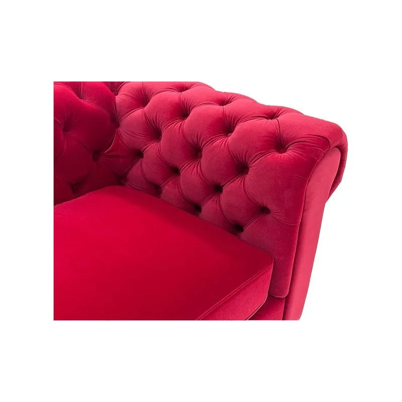 F-SF124-DR Botello three seater sofa in dark red velvet with gold feet