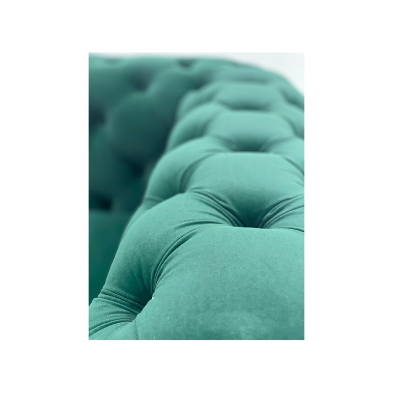 F-SF124-EG Botello three seater sofa in emerald green velvet with black feet