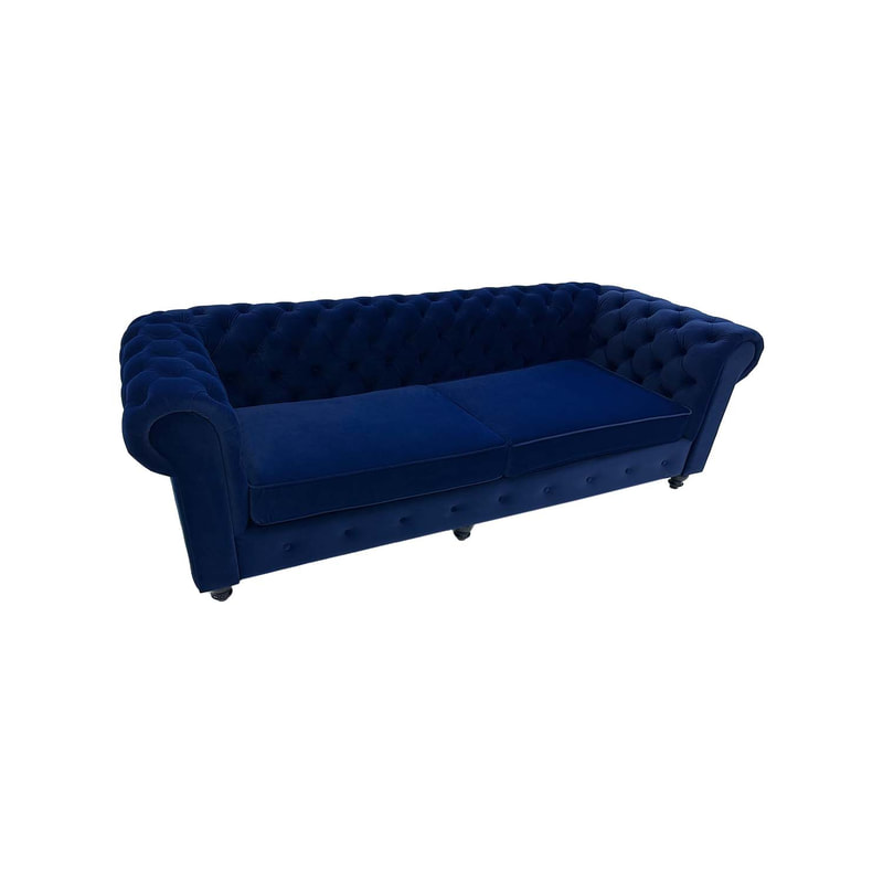 F-SF124-MB Botello three seater sofa in midnight blue velvet with black feet