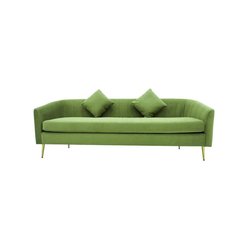 F-SF125-SG Darwin three seater sofa in sage green velvet with gold legs