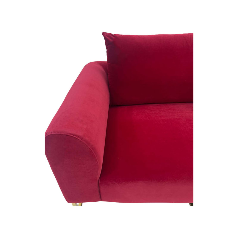 F-SF126-DR Empire three seater sofa in dark red velvet with gold frame