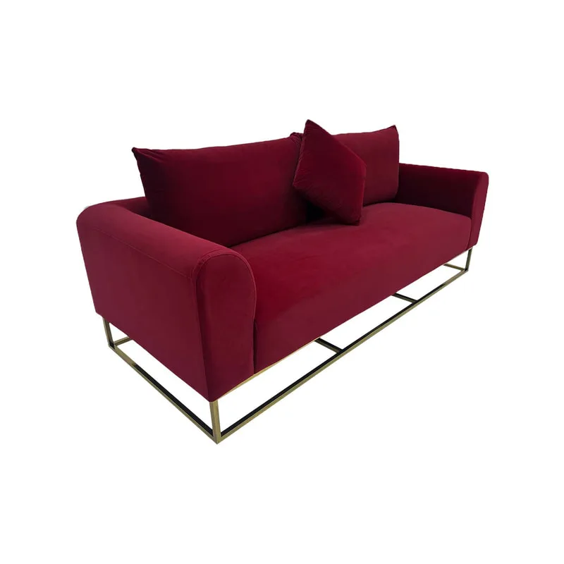 F-SF126-DR Empire three seater sofa in dark red velvet with gold frame