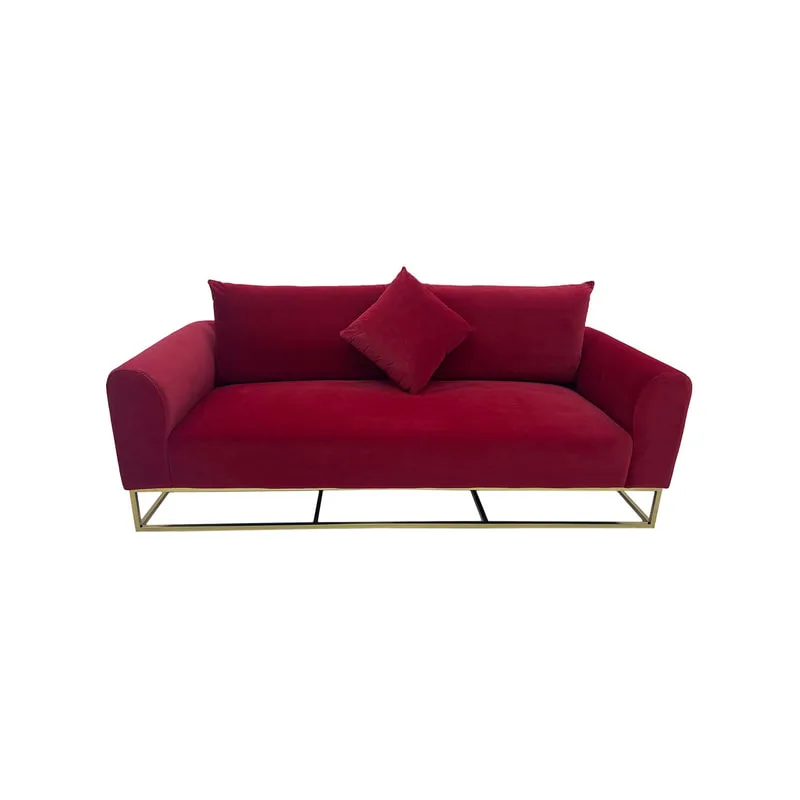 F-SF126-DR Empire three seater sofa in dark red velvet with gold frame