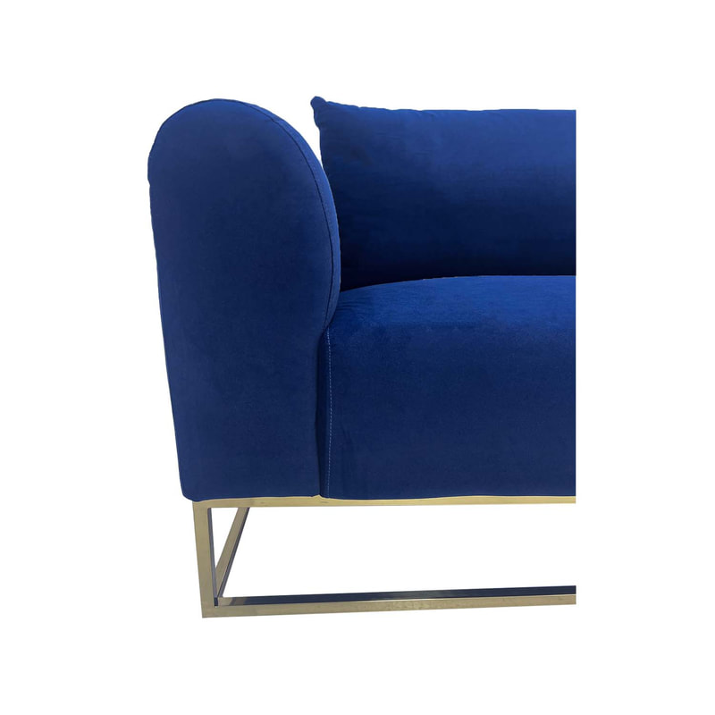 F-SF126-MB Empire three seater sofa in midnight blue velvet with gold frame