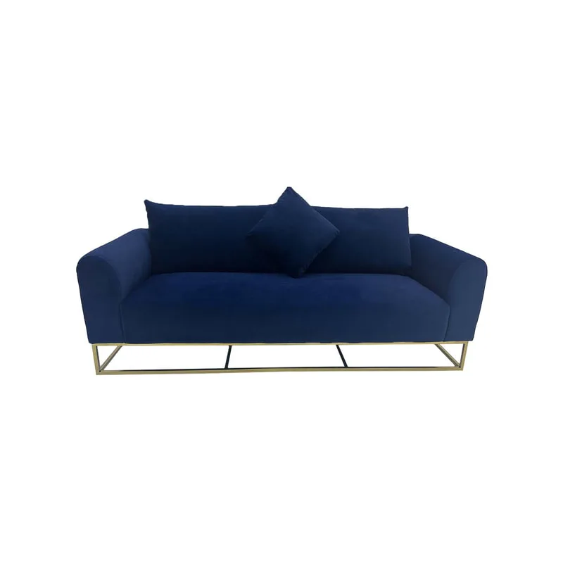 F-SF126-MB Empire three seater sofa in midnight blue velvet with gold frame