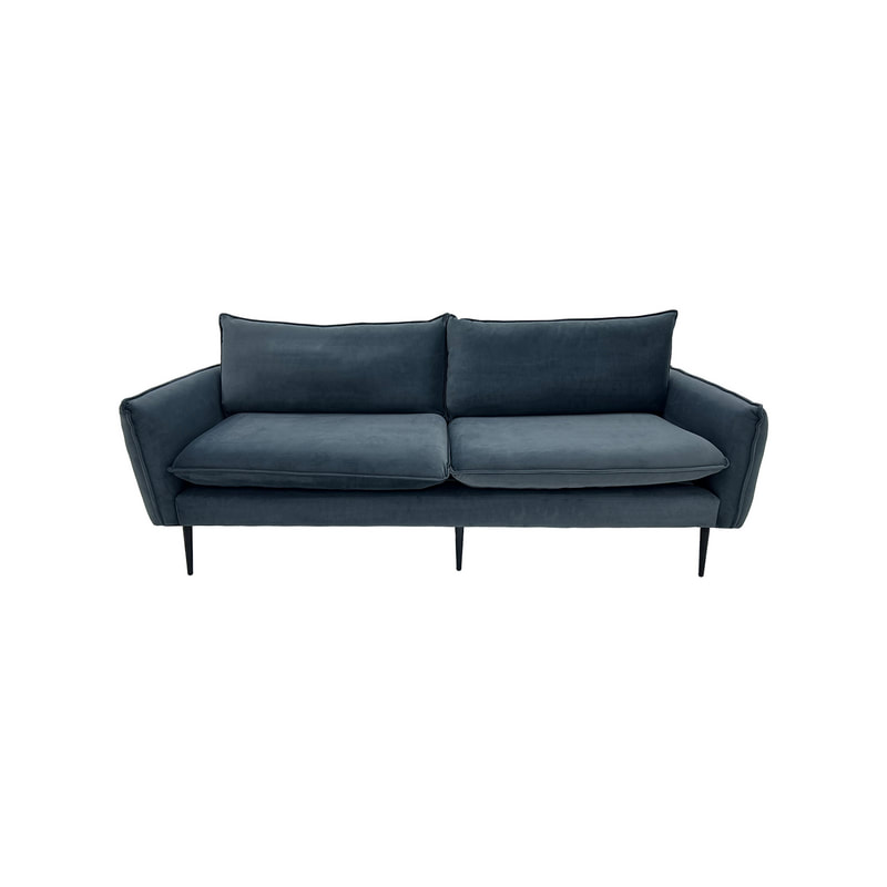 F-SF130-DG Lusso three seater sofa in dark grey velvet with black legs