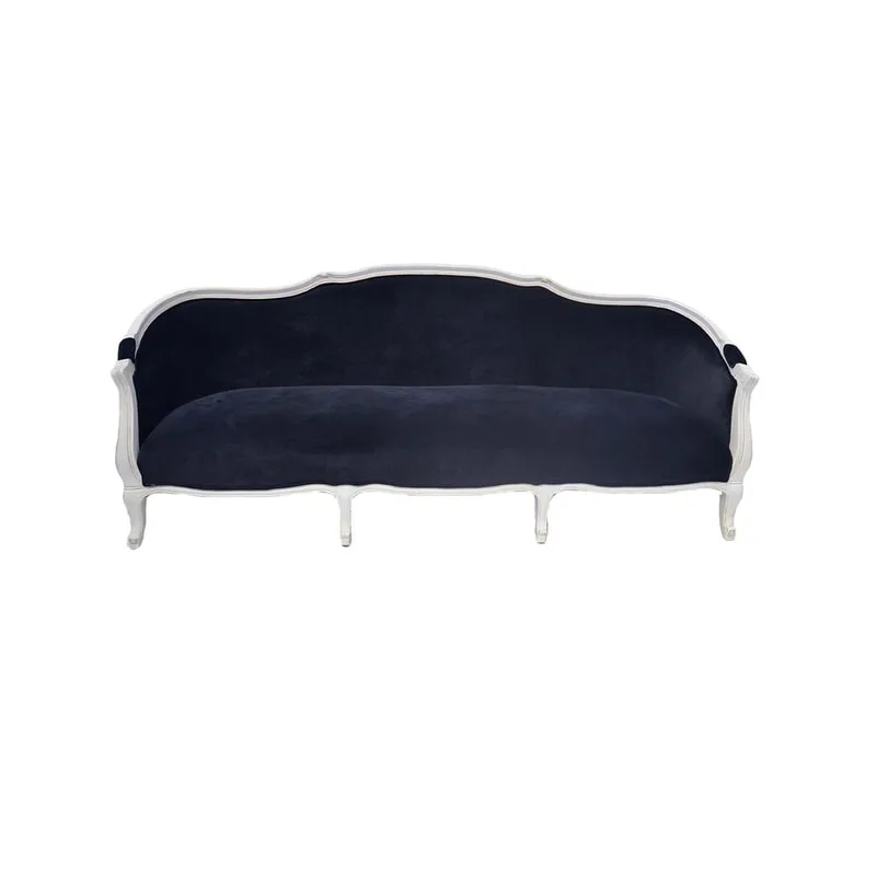 F-SF132-BL Vienna three seater sofa in black velvet fabric with white painted wooden legs