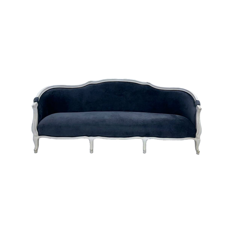 F-SF132-BL Vienna three seater sofa in black velvet fabric with white painted wooden legs