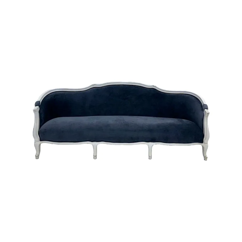 F-SF132-BL Vienna three seater sofa in black velvet fabric with white painted wooden legs