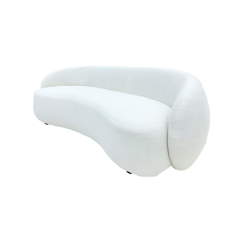 F-SF133-WH Blanca three seater sofa in white boucle fabric with gold base