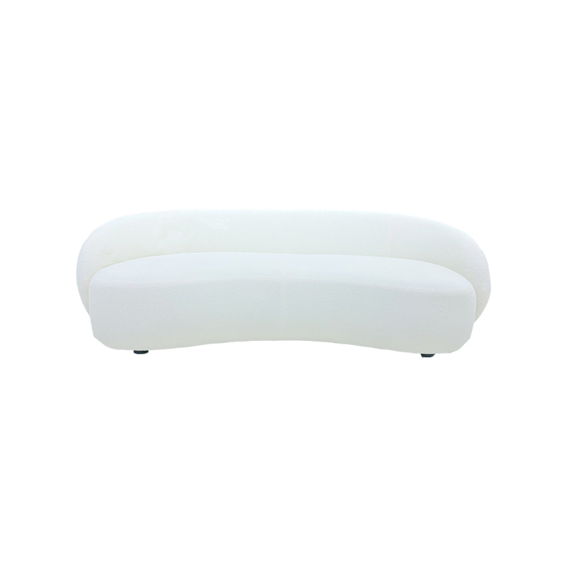 F-SF133-WH Blanca three seater sofa in white boucle fabric with gold base