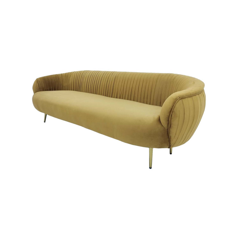 F-SF134-CG Charley three seater sofa in champagne gold velvet with gold legs