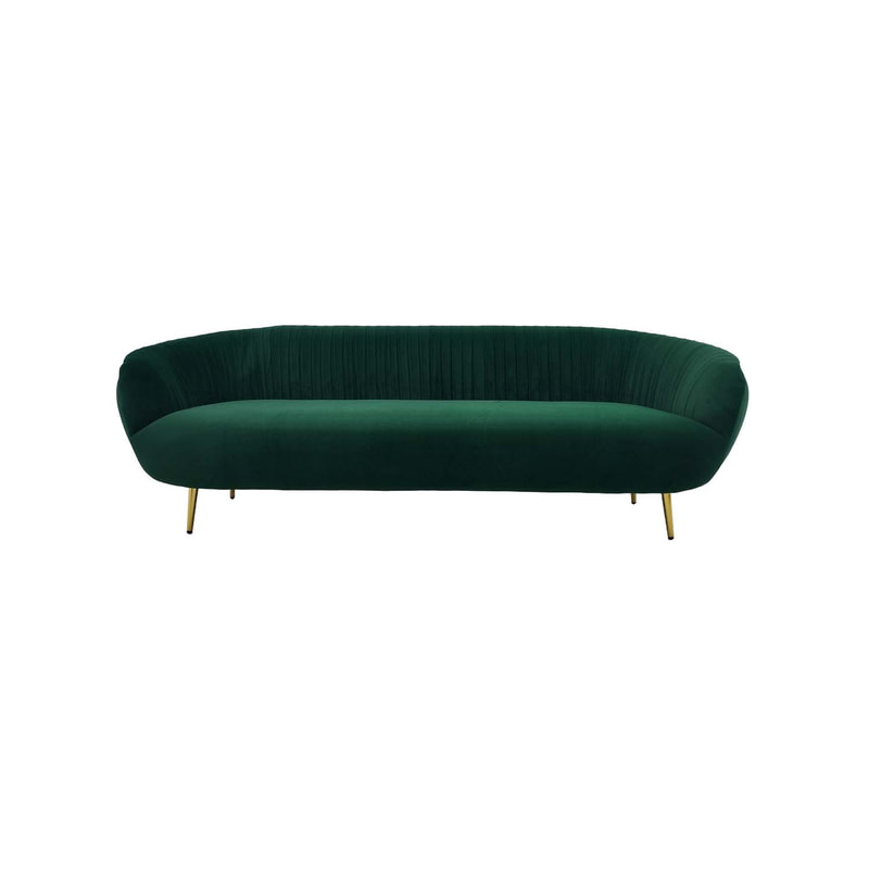 F-SF134-EG Charley three seater sofa in emerald green velvet with gold legs