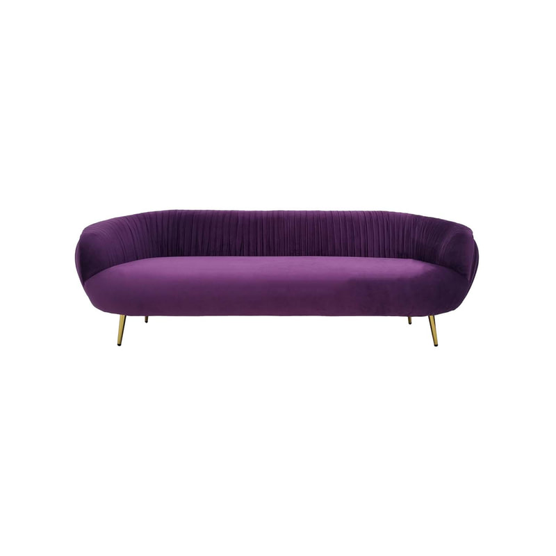 F-SF134-PR Charley three seater sofa in purple velvet with gold legs