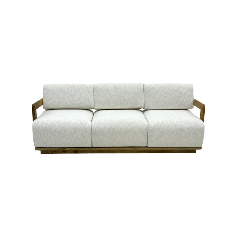 F-SF143-WH Cuthbert three seater sofa in white fabric with wooden frame