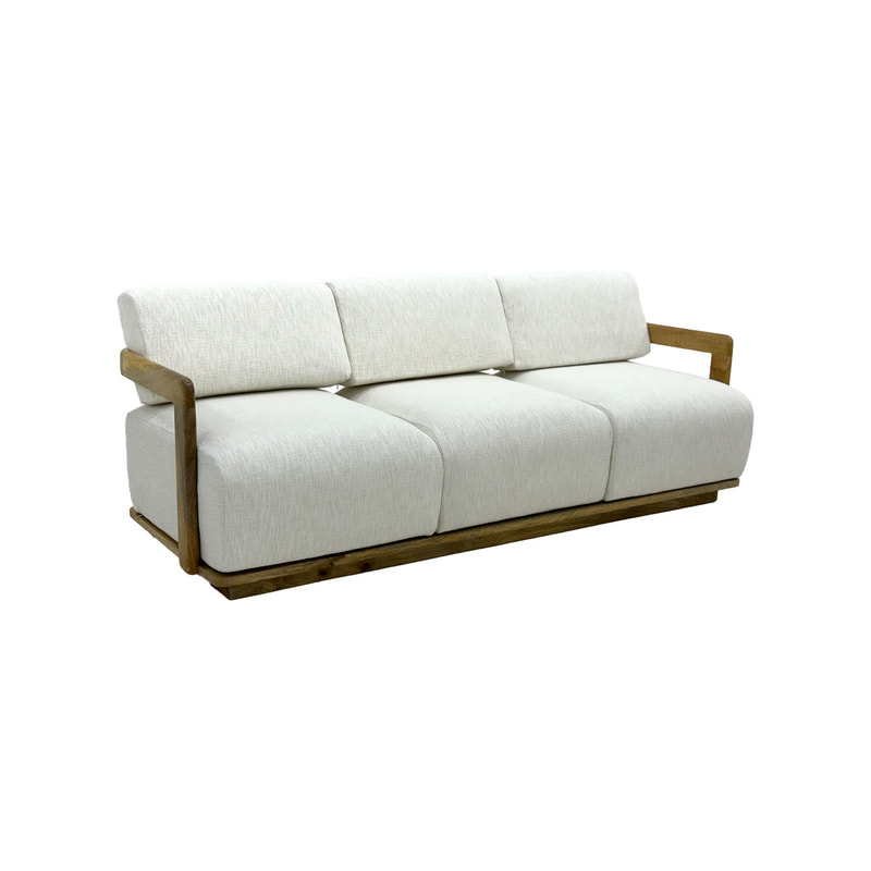 F-SF143-WH Cuthbert three seater sofa in white fabric with wooden frame