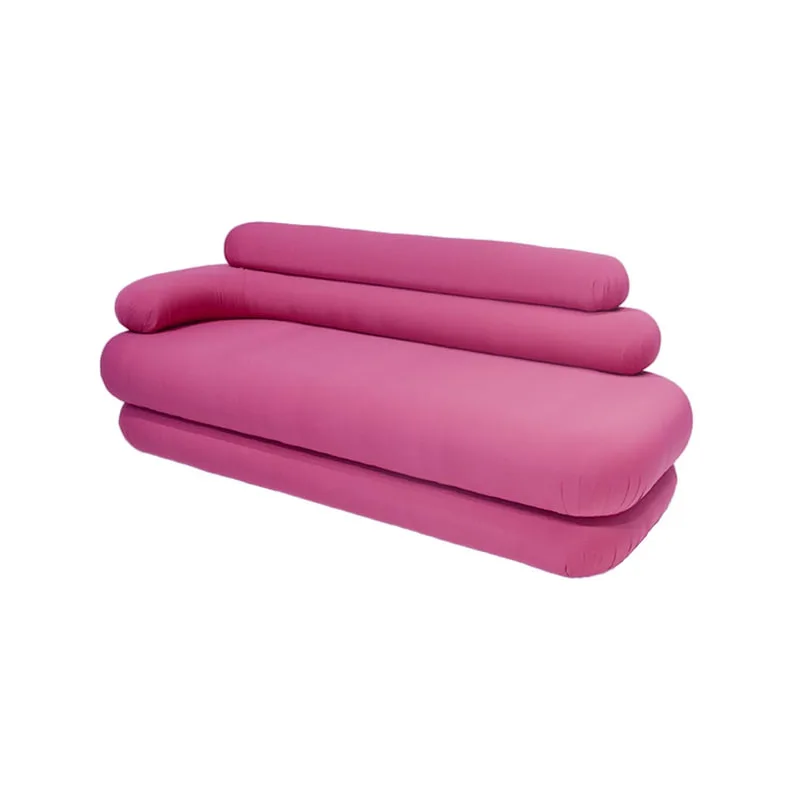 F-SF146-PI Bubble three seater sofa in pink fabric with button feet 
