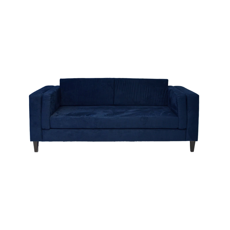 F-SF147-DB Lewi three seater sofa in dark blue velvet with wooden legs
