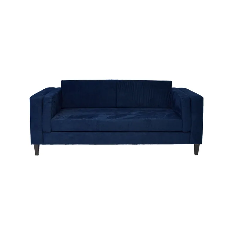 F-SF147-DB Lewi three seater sofa in dark blue velvet with wooden legs