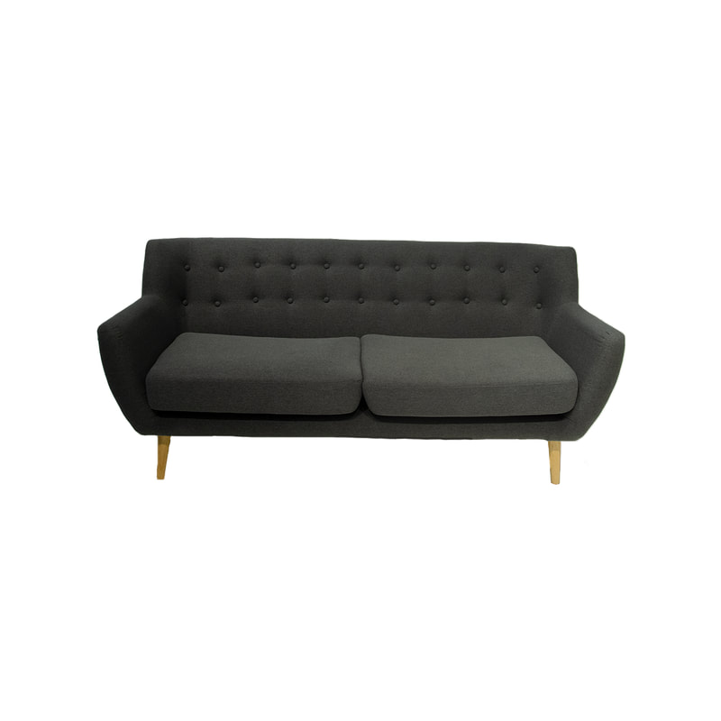 F-SF152-GY Zanbury three seater sofa in grey fabric with wooden legs