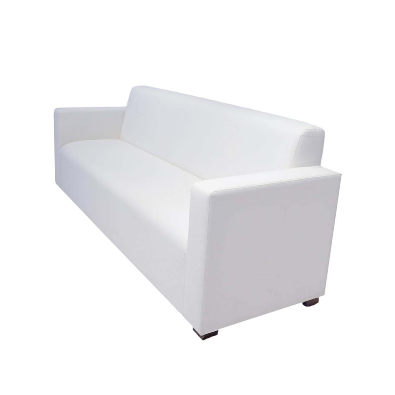 F-SF156-WH Matias three seater sofa in white leather with wooden legs