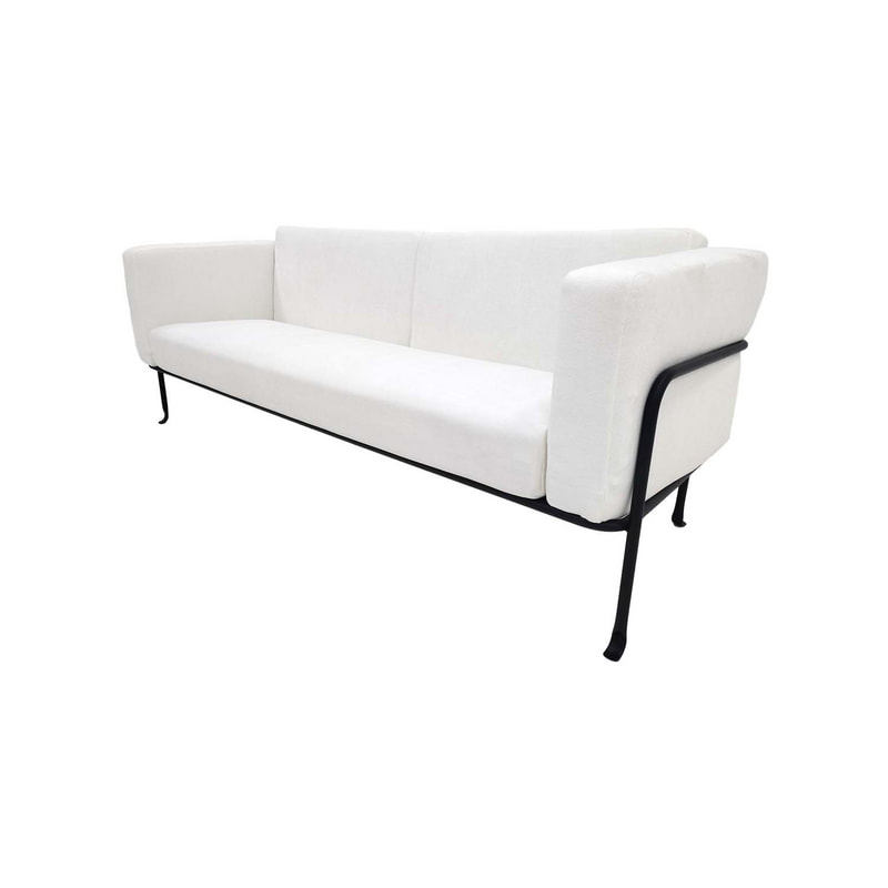 F-SF161-WH Harvey three seater sofa in white fabric with black metal frame