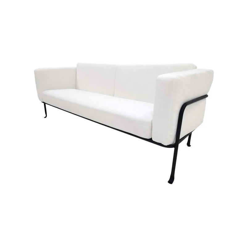 F-SF161-WH Harvey three seater sofa in white fabric with black metal frame