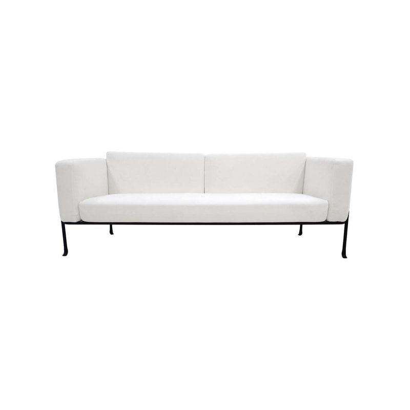 F-SF161-WH Harvey three seater sofa in white fabric with black metal frame