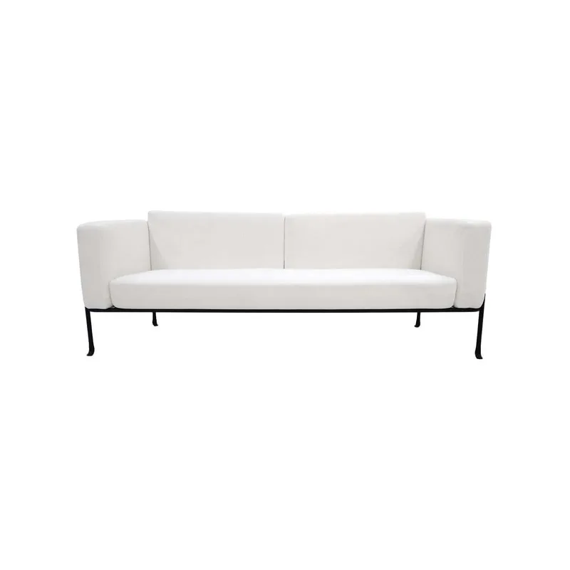 F-SF161-WH Harvey three seater sofa in white fabric with black metal frame