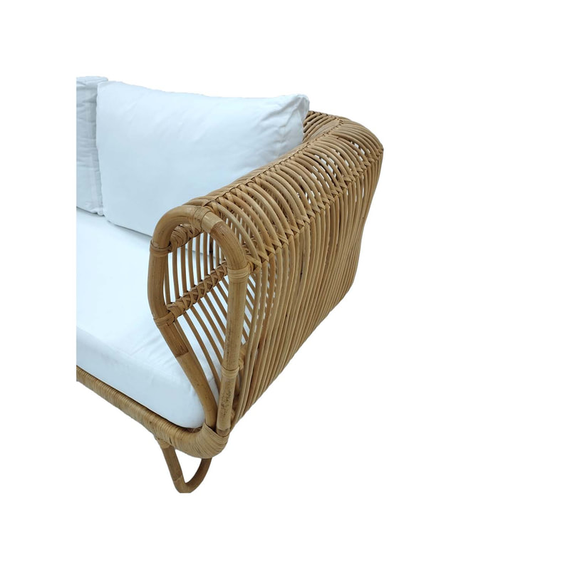 F-SF201-NT - Baja three seater sofa with natural cane frame and white cushions 