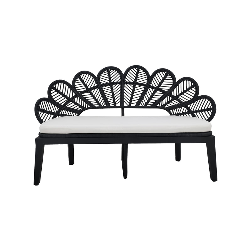 F-SF202-BL Bella two seater sofa with natural cane frame in black and white fabric seat cushion