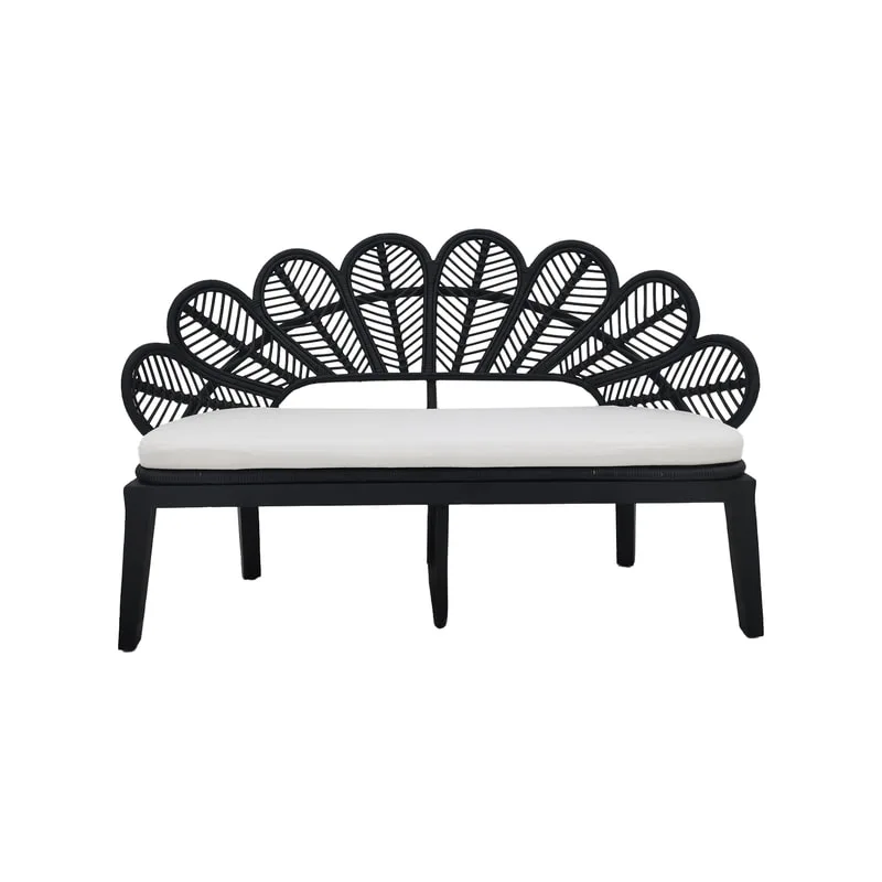 F-SF202-BL Bella two seater sofa with natural cane frame in black and white fabric seat cushion
