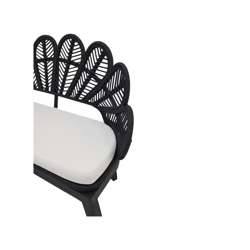 F-SF202-BL Bella two seater sofa with natural cane frame in black and white fabric seat cushion