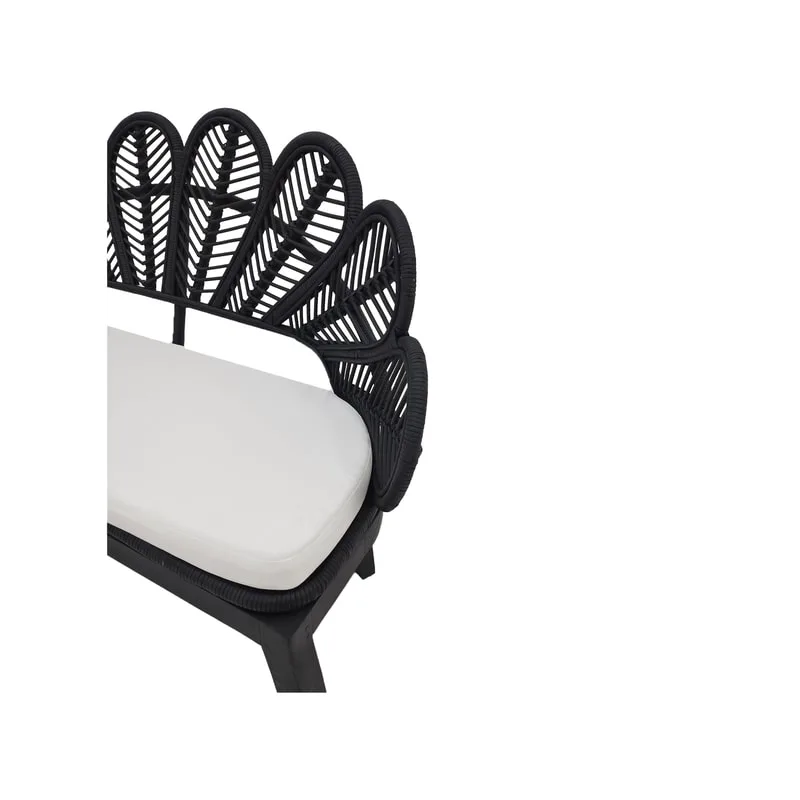 F-SF202-BL Bella two seater sofa with natural cane frame in black and white fabric seat cushion