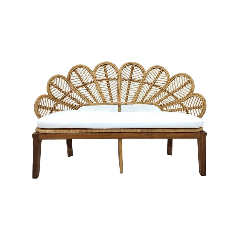 F-SF202-NT Bella two seater sofa with natural cane frame and white fabric cushion